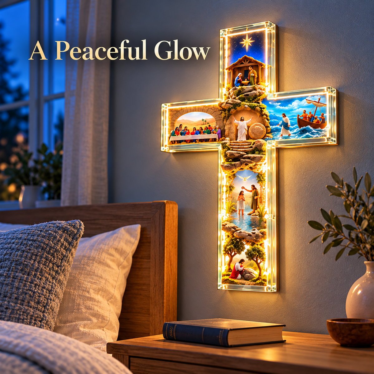 🙏✝️ The Story of Jesus LED Cross Lamp ✨ 6 Biblical Scenes & Meaningful Christian Gift