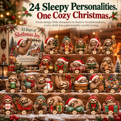 🦥🎄 24 Days of Slothmas Joy – Christmas Advent Calendar with 24 Unique Sloth Figurines 🎁❤️