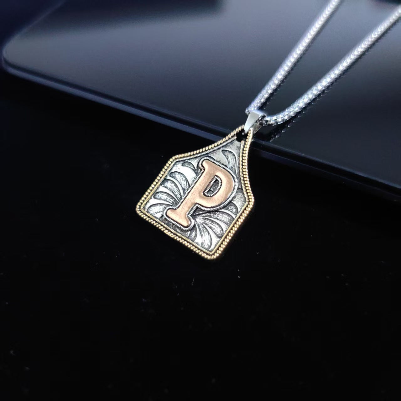 A-Z Letter Pendant Necklace - 22inch Stainless Steel