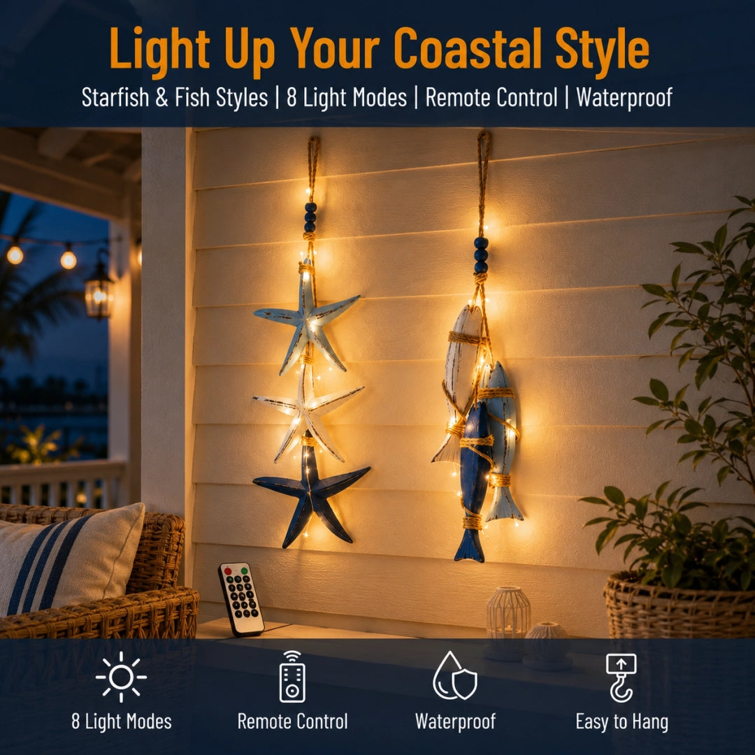 Coastal Wooden Hanging Wall Decor with LED Lights
