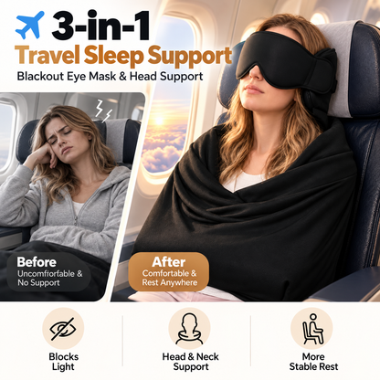 ✈️ 3-in-1 Travel Sleep Support – Blackout Eye Mask & Head Support