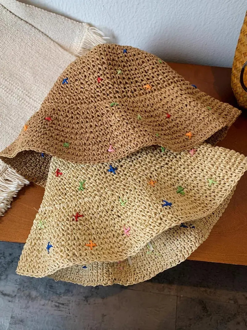 Colorful Rafia Wide Brim Straw Sun Hat
