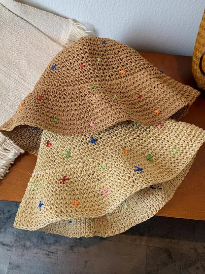 Colorful Rafia Wide Brim Straw Sun Hat