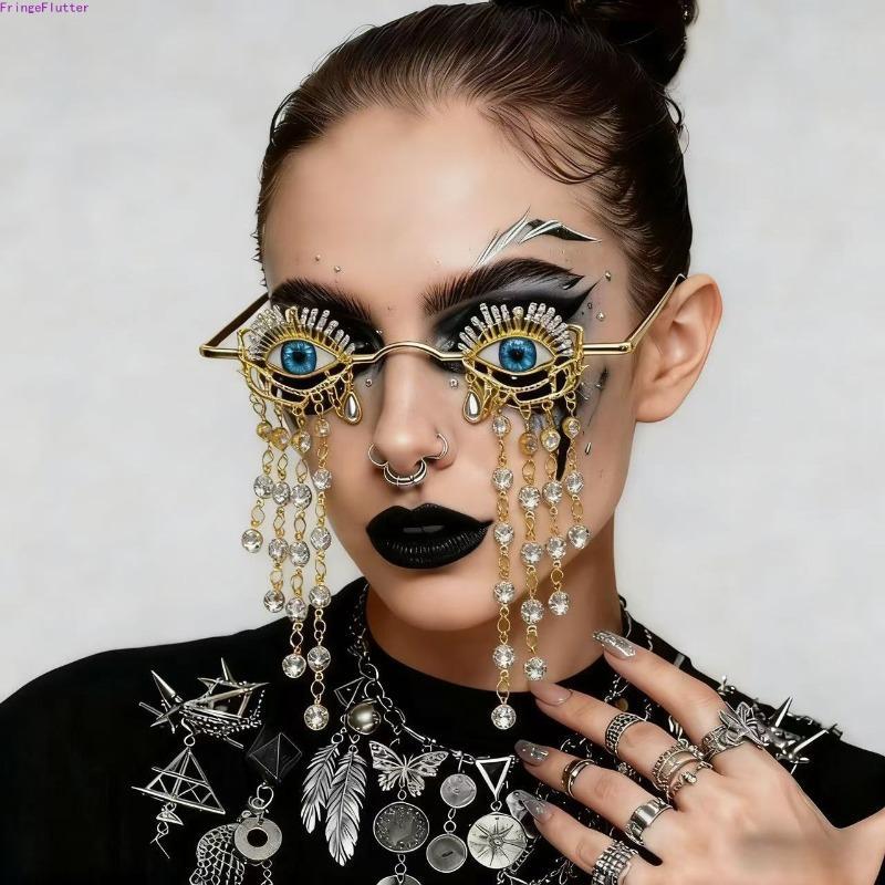 Gothic witch sunglasses with golden tassels