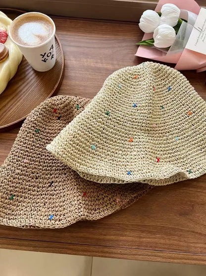 Colorful Rafia Wide Brim Straw Sun Hat