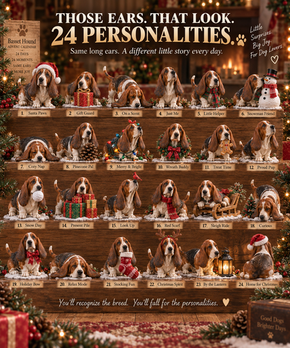 24 Days of Basset Hound Joy — 24 Long-Eared Personalities to Love 🐾🎄