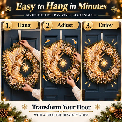 ✨ Heavenly Angel Christmas Wreath 🎄 Lighted Holiday Door Decor With Glowing Star