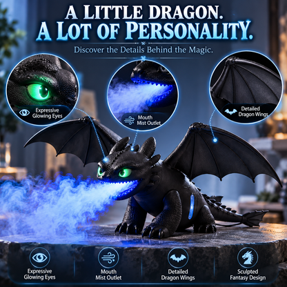 🐉 Black Dragon Mist Humidifier – Magical Blue Dragon Breath, Glowing Green Eyes & Fantasy Desk Decor ✨