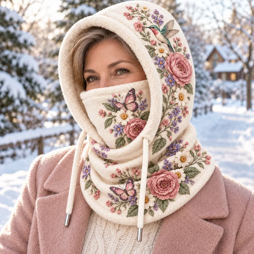 🌸 Women’s Floral 3-in-1 Winter Hood – Fleece-Lined Hat, Face Cover & Neck Warmer (📦 Buy 2 Free Shipping)