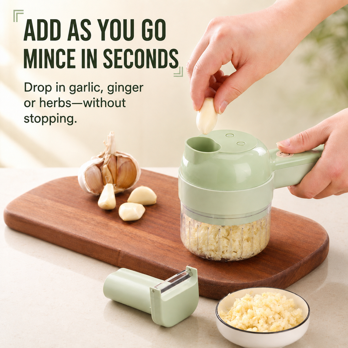 🧄 🌶️4-in-1 Handheld Electric Chopper: Slice, Mince, Peel & Auto-Clean!