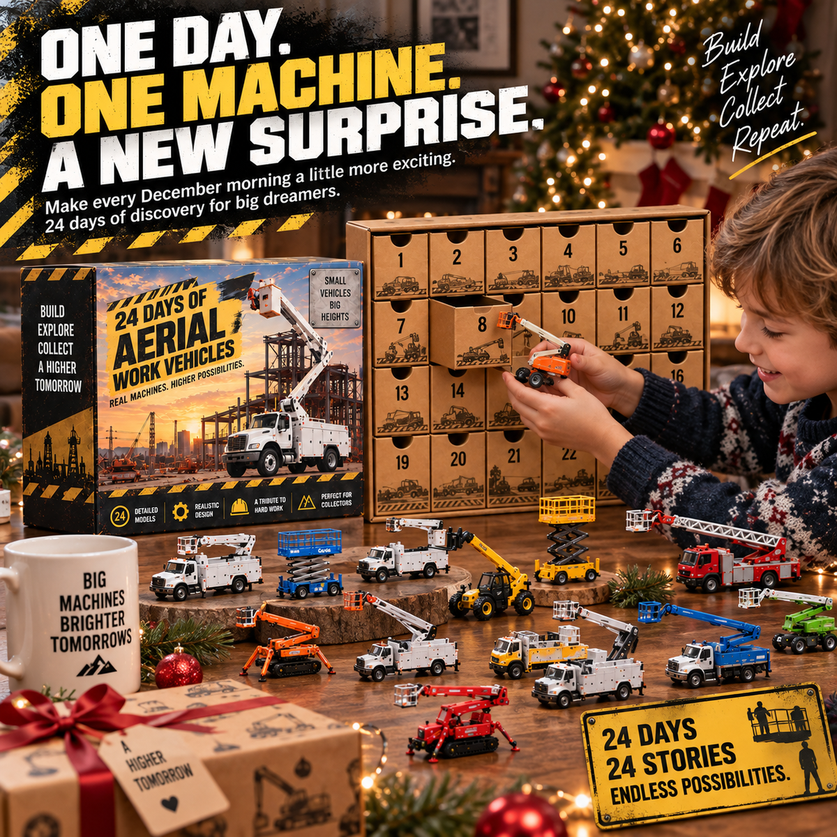 🏗️24 Days of Aerial Work Vehicles Advent Calendar – 24 Unique Construction Equipment Miniatures
