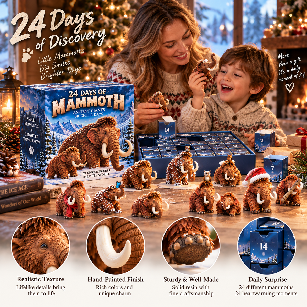 🦣24 Days of Mammoth – 24 Unique Woolly Mammoth Collectible Figures | Christmas Countdown Gift