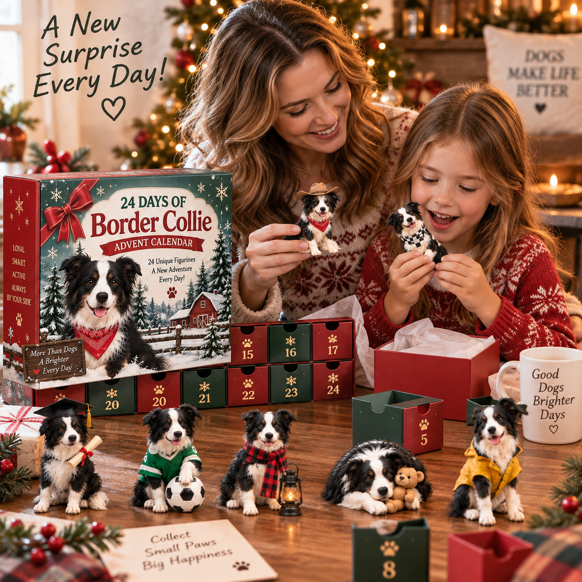24 Days of Border Collie – 24 Unique Dog Figurines | Christmas Collectible Gift Set