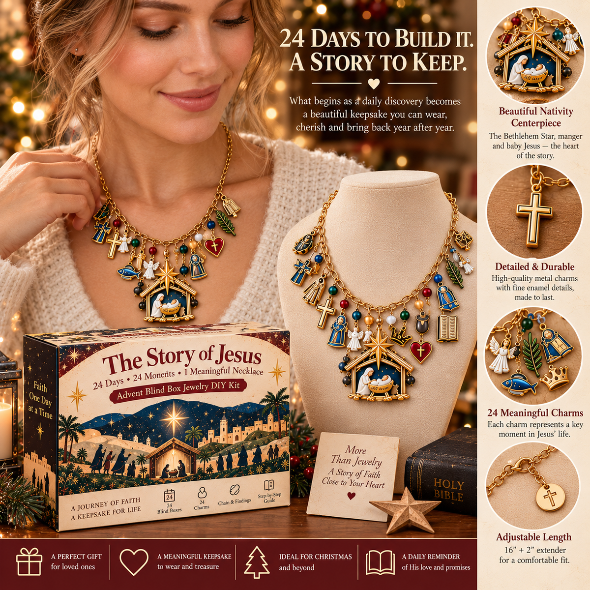 ✨The Story of Jesus – 24 Days of Faith Charm Necklace Collection