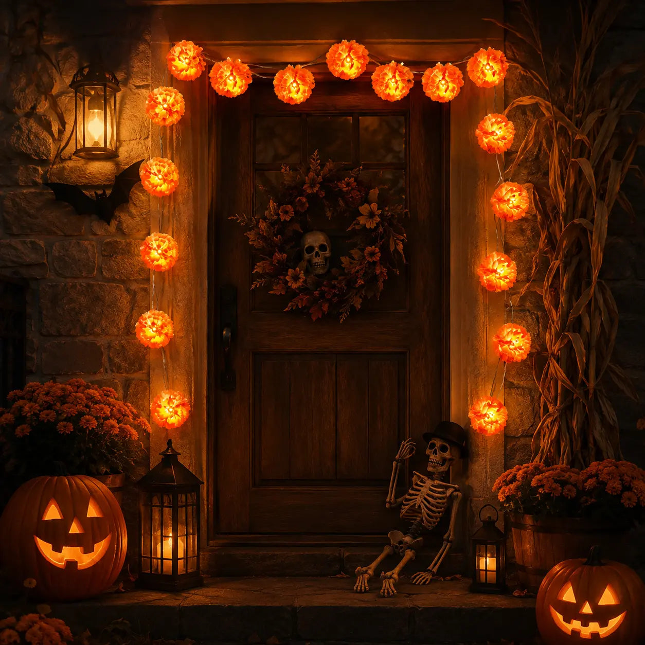 🎃🌼 Halloween Marigold LED Fairy String Lights