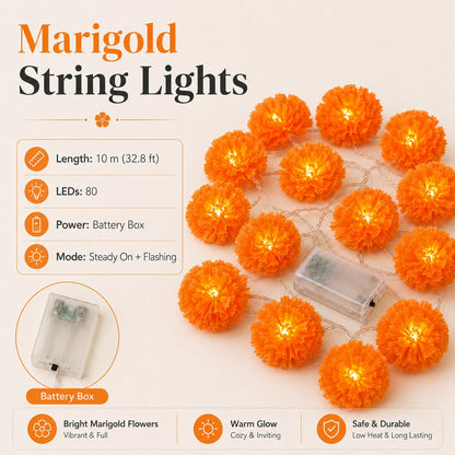 🎃🌼 Halloween Marigold LED Fairy String Lights