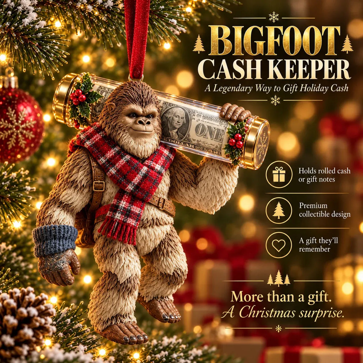 ⏰ LAST DAY SALE 49% OFF! 🎄👣 3D Bigfoot Christmas Cash Gift Ornament – Holiday Money Holder Keepsake ✨