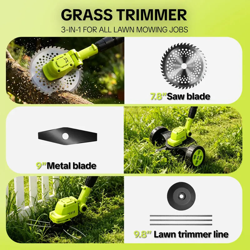 3-in-1 Cordless String Trimmer, Edger & Mini Mower – 2 Batteries Included