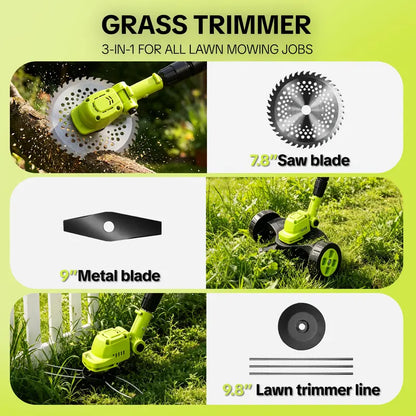 3-in-1 Cordless String Trimmer, Edger & Mini Mower – 2 Batteries Included