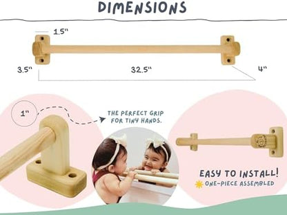 👶 32.5" Montessori Pull-Up Bar for Babies – Wall-Mounted Walking & Standing Support