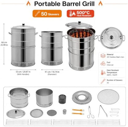 LAST DAY 50% OFF🔥 Portable Stainless Steel Charcoal Grill