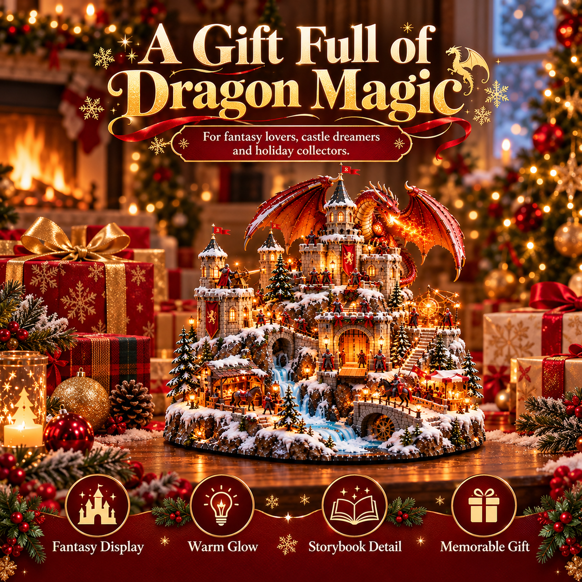 🔥 LAST DAY 49% OFF-🐉🏰 Dragon Kingdom Christmas Castle™ — A Medieval Winter Fantasy Village with Lights