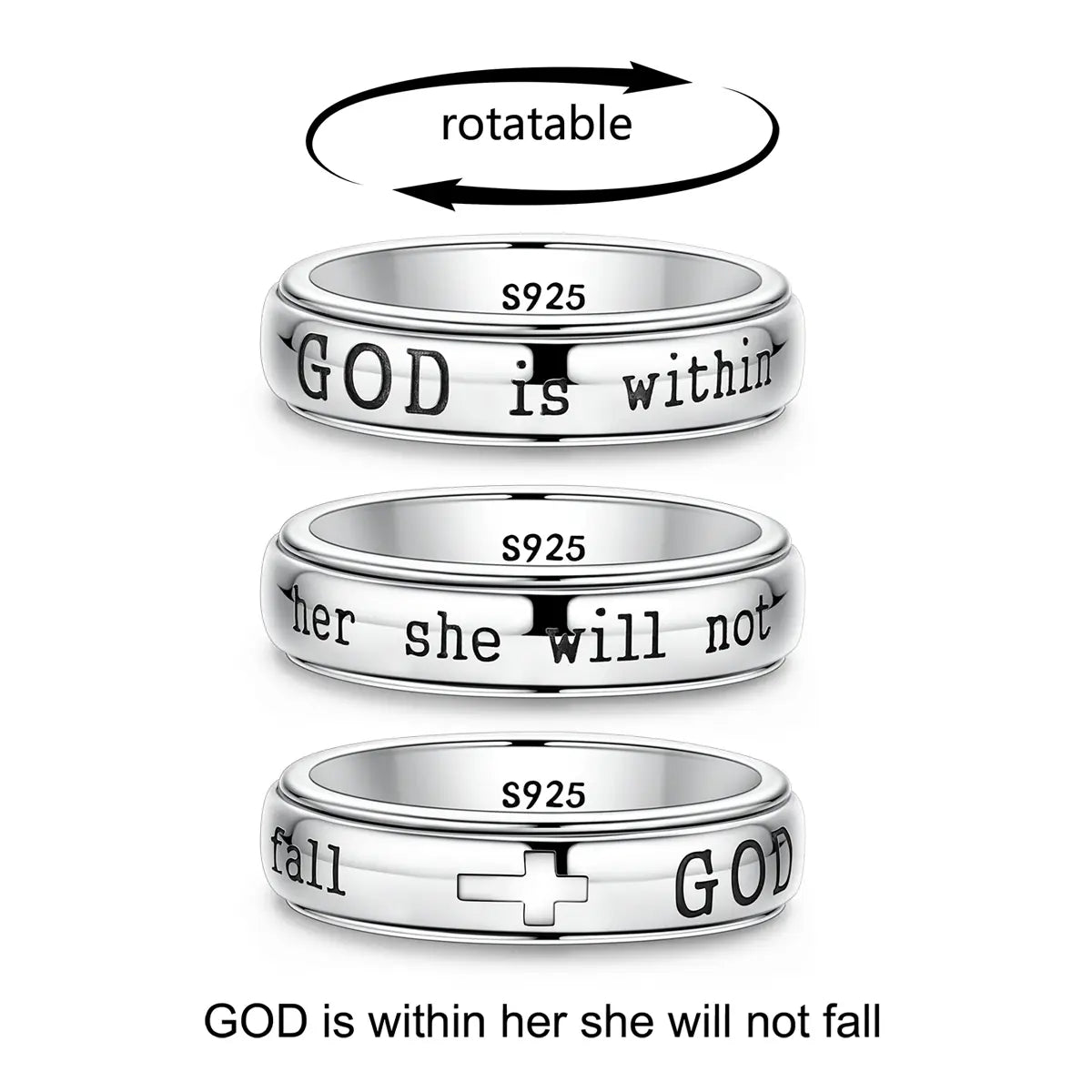 Christian Spinner Ring – Psalm 46:5 Inspirational Cross Ring