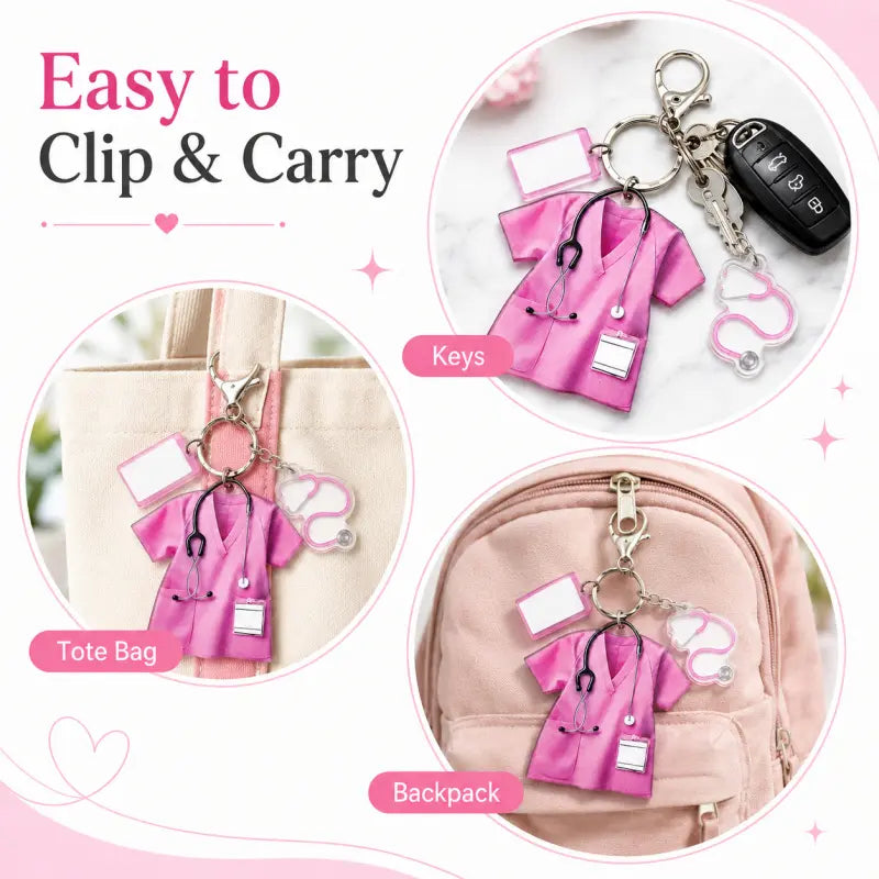 Personalized Nurse Scrub Acrylic Keychain with Stethoscope Charm