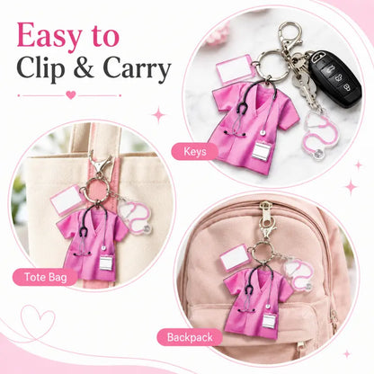 Personalized Nurse Scrub Acrylic Keychain with Stethoscope Charm
