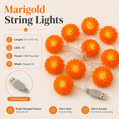 🎃🌼 Halloween Marigold LED Fairy String Lights