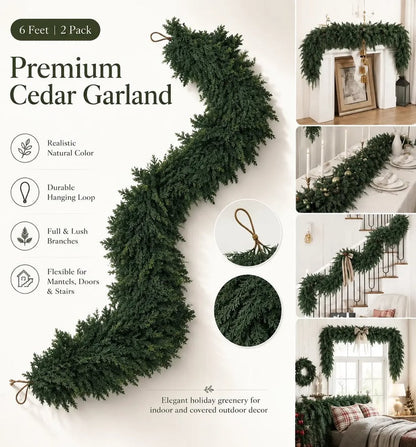6 FT Artificial Cedar Garland – Realistic Winter Greenery