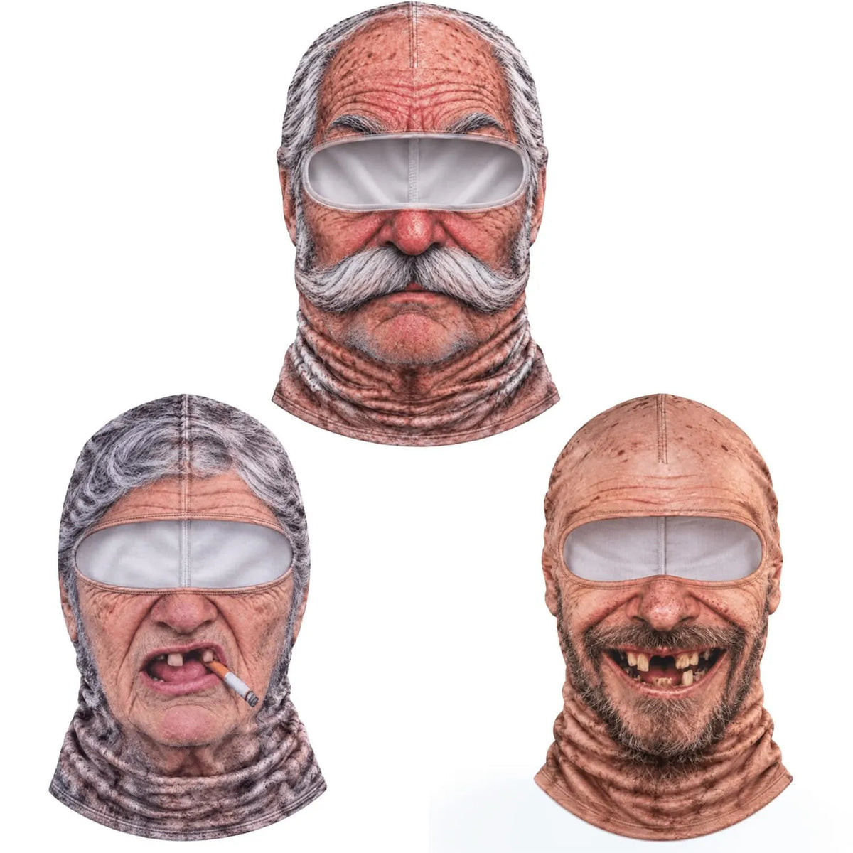 3D Realistic Old Man Face Ski Mask – Funny Winter Balaclava for Skiing & Parties