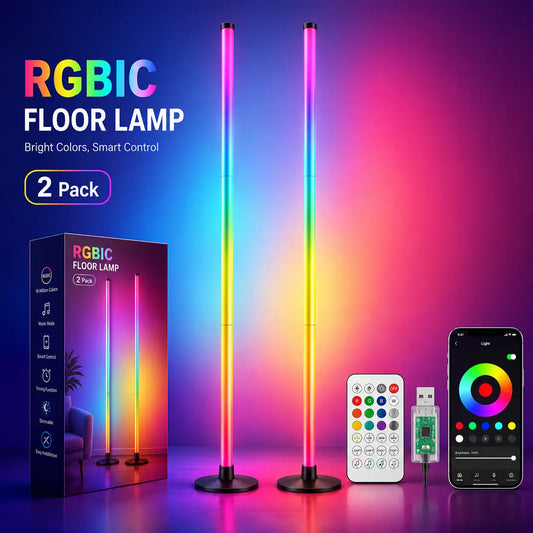 🌈48in RGBCorner Floor Lamp, App & Remote Control, Music Sync LED Ambient Light