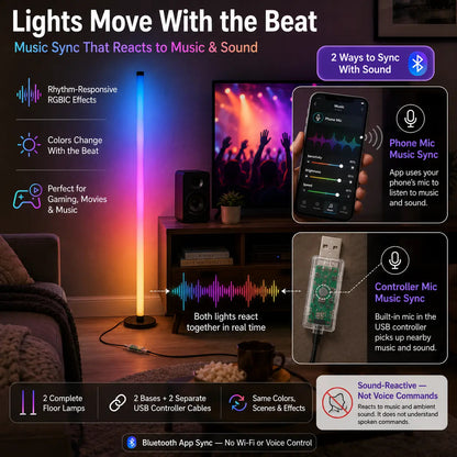 🌈48in RGBCorner Floor Lamp, App & Remote Control, Music Sync LED Ambient Light