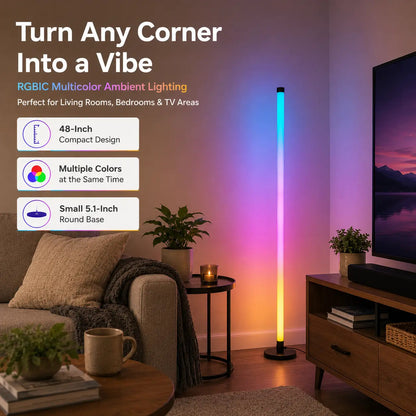 🌈48in RGBCorner Floor Lamp, App & Remote Control, Music Sync LED Ambient Light