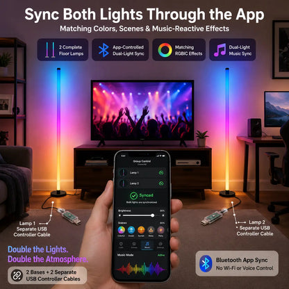 🌈48in RGBCorner Floor Lamp, App & Remote Control, Music Sync LED Ambient Light