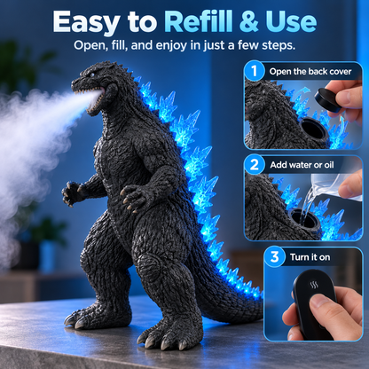 🌊👾 Kaiju Mist Diffuser & Humidifier – Cool Mist, Blue LED Glow & Remote Control 💙