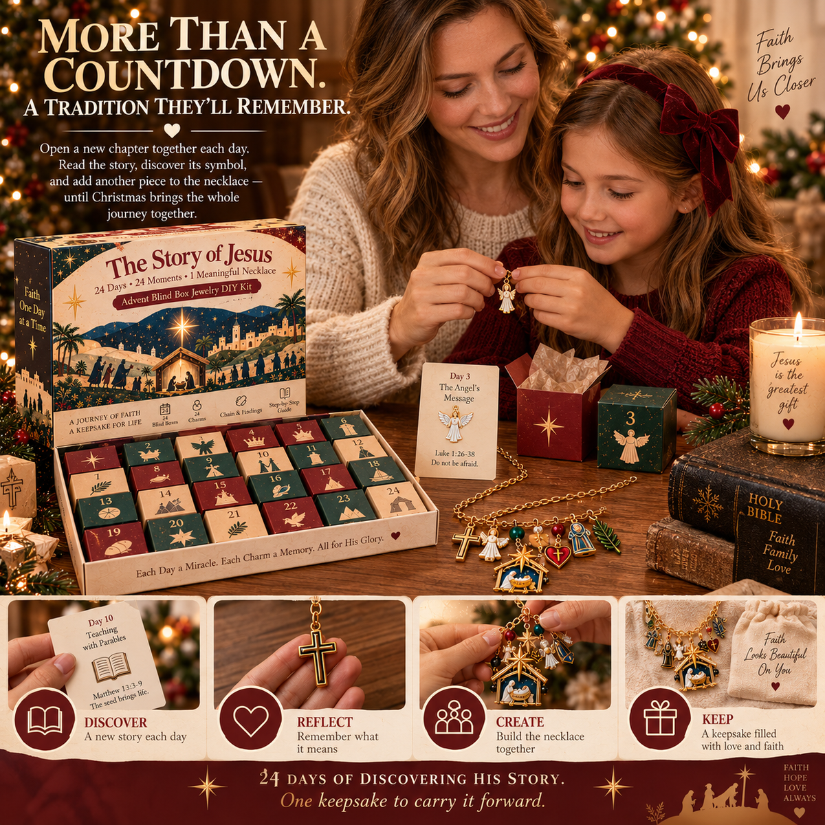 ✨The Story of Jesus – 24 Days of Faith Charm Necklace Collection