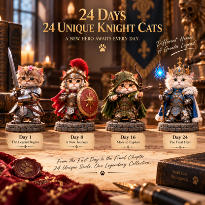 24 Days of Knight Cats – 24 Legendary Fantasy Cat Figurines | Christmas Countdown Collectible Gift Set