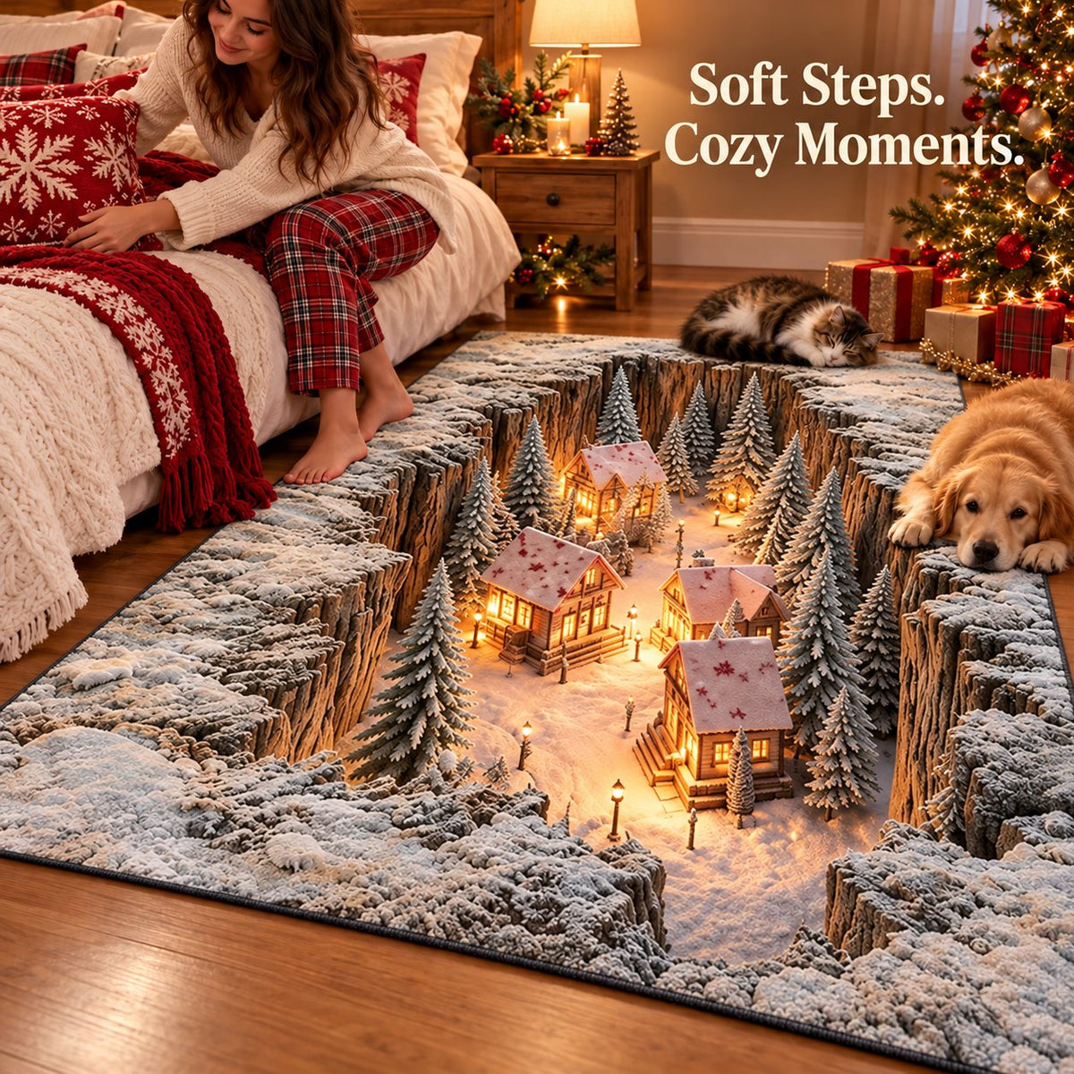 Optical Illusion Christmas Scene Rug | Bring A Hidden Winter Village To Your Floor