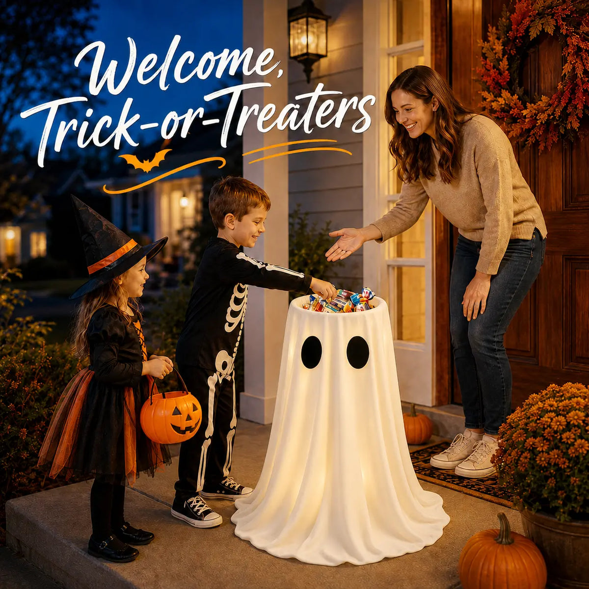 Halloween glowing ghost candy holder bowl