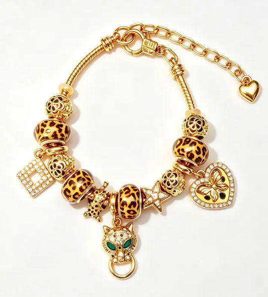 Leopard Print Gold Charm Bracelet