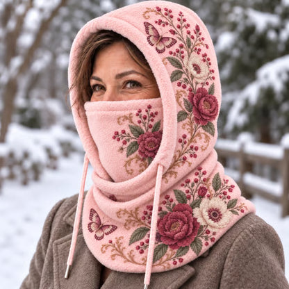 🌸 Women’s Floral 3-in-1 Winter Hood – Fleece-Lined Hat, Face Cover & Neck Warmer (📦 Buy 2 Free Shipping)