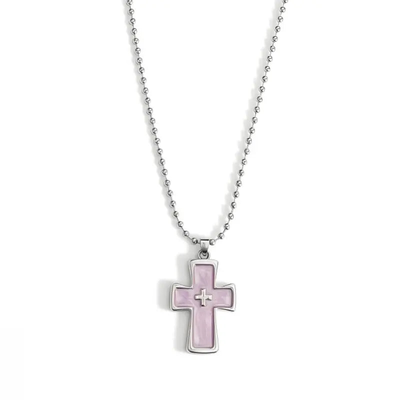 Pink Cross Charm Adjustable Cuff Bangle