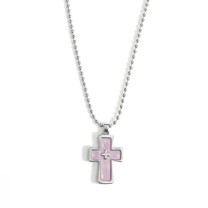 Pink Cross Charm Adjustable Cuff Bangle