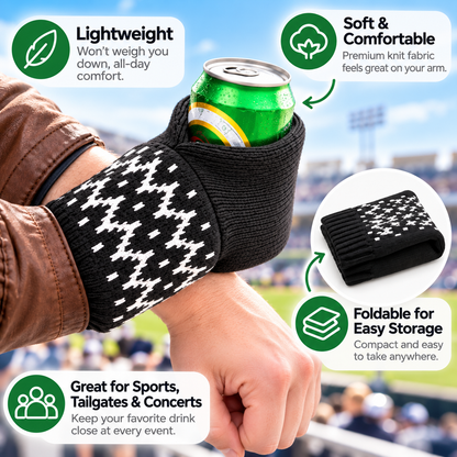 Hands-Free Wearable Can Holder – Cozy Knit Drink Sleeve for Game Day
