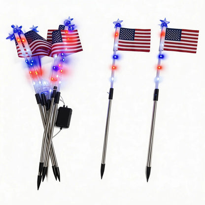 8-Piece American Flag Solar Pathway Lights - LED Patriotic Stakes with 8 Lighting Modes -Waterproof Garden Decor for 4th of July & Memorial Day