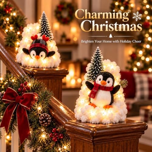 🐧✨ Penguin Christmas Balcony Railing Decor with LED Lights 🎄