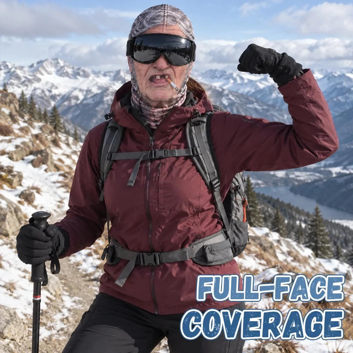 3D Realistic Old Man Face Ski Mask – Funny Winter Balaclava for Skiing & Parties