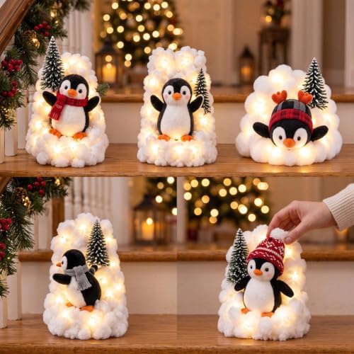 🐧✨ Penguin Christmas Balcony Railing Decor with LED Lights 🎄